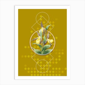 Vintage Sabot des Alpes Botanical with Geometric Line Motif and Dot Pattern n.0306 Art Print