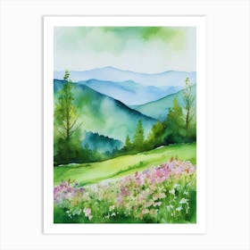 Smoky Mountains Painting, Spring Flowers, Watercolor Art, Appalachian Mountain Landscape Wall Art, Mountain Forest Print..182 Art Print