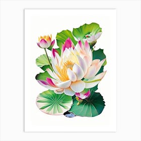Lotus Flowers In Park Decoupage 6 Art Print