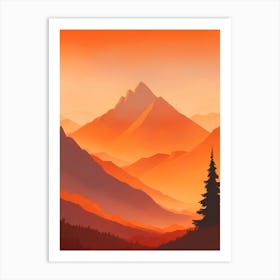 Misty Mountains Vertical Composition In Orange Tone 319 Art Print