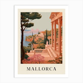 Mallorca Spain 3 Vintage Pink Travel Illustration Poster Art Print