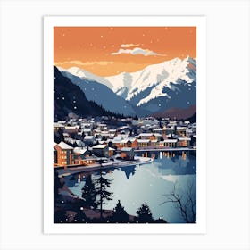 Winter Travel Night Illustration Queenstown New Zealand 3 Art Print