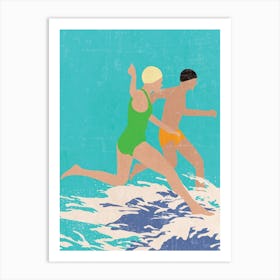 Running Swimmers (Blue) Art Print