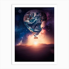 Hot Air Balloon Around The Earth Art Print