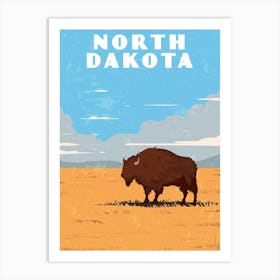 North Dakota, USA — Retro travel minimalist poster Art Print