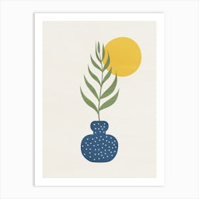 Minimalist Sun and Plant in Blue Vase Art Print