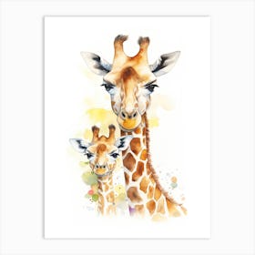 Giraffe And Baby Watercolour Illustration 4 Art Print