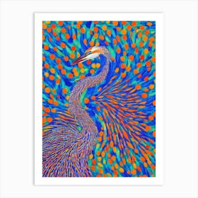 Great Blue Heron Yayoi Kusama Style Illustration Bird Art Print