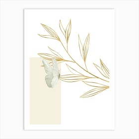 Beige Leafs Butterflies Art print Art Print