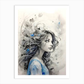 Girl With Blue Hair 1 Art Print