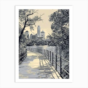 Duotone Illustration Lady Bird Lake And The Boardwalk 2 Art Print