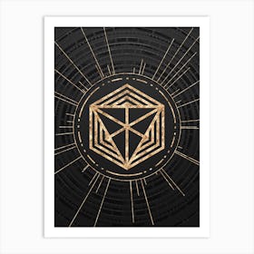 Geometric Glyph Symbol in Gold with Radial Array Lines on Dark Gray n.0213 Art Print