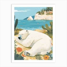 Polar Bear Relaxing In A Hot Spring Storybook Illustration 1 Art Print
