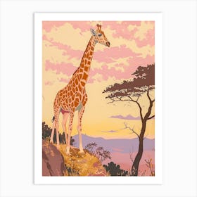 Lilac Giraffe Watercolour Style Illustration 5 Art Print