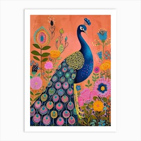 Floral Folky Peacock  2 Art Print