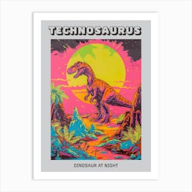 Neon Dinosaur At Night In Jurassic Landscape 3 Poster Art Print