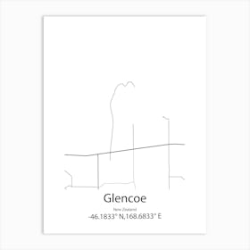 Glencoe,New Zealand Minimalist Map Art Print