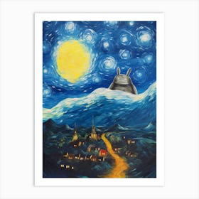 Starry Night Van Gogh Totoro Art Print