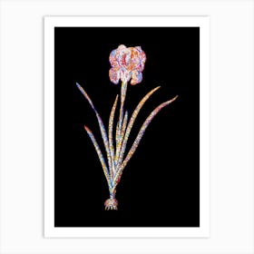 Stained Glass Mourning Iris Mosaic Botanical Illustration on Black Art Print