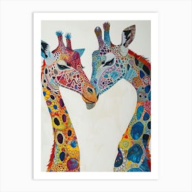 Pair Of Giraffes Cute Illustration 3 Art Print