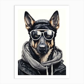 German Shepherd Dog Wearing Glasses Art Print