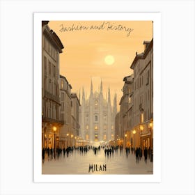 Fashion And History Milan, minimalist soft tones palette, watercolor poster Art Print