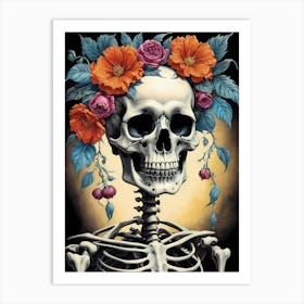 Floral Skeleton In The Style Of Pop Art (36) Art Print