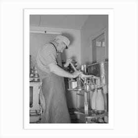 Member Of The Casa Grande Valley Farms, Arizona, Capping Milk Bottles By Russell Lee Art Print