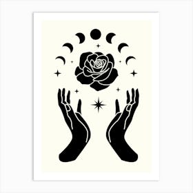 Two Hands Holding A Rose Hand Drawing Aesthetic Illustration Art Print