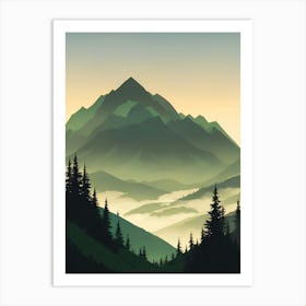 Misty Mountains Vertical Composition In Green Tone 203 Art Print