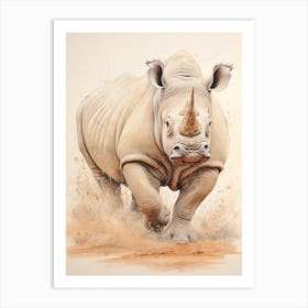 Action Illustration Of Rhinos Running 2 Art Print