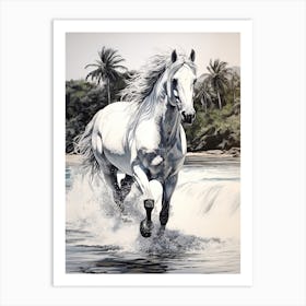 A Horse Oil Painting In Kaanapali Beach Hawaii, Usa, Portrait 4 Art Print