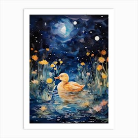 Mixed Media Duckling In The Moonlight Painting 1 Art Print
