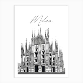 Milan Cathedral, Black And White City Art Print