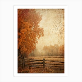 Autumn Landscape Grunge Texture Overlay Leaves In Varying Shades From Orange To Russet Decrepit W Art Print