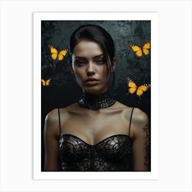 Gothic Girl With Butterflies Art Print