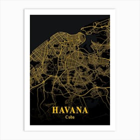 Havana Gold City Map 1 Art Print