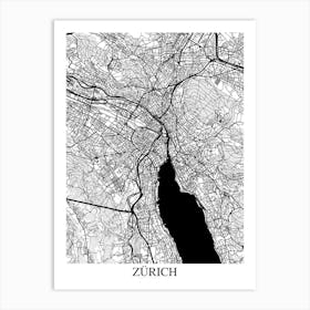 Zurich White Black Art Print