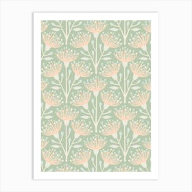 AUSTRALIAN EUCALYPTUS Floral in Apricot Orange Mint Eggshell on Vintage Cottage Sage Green Art Print