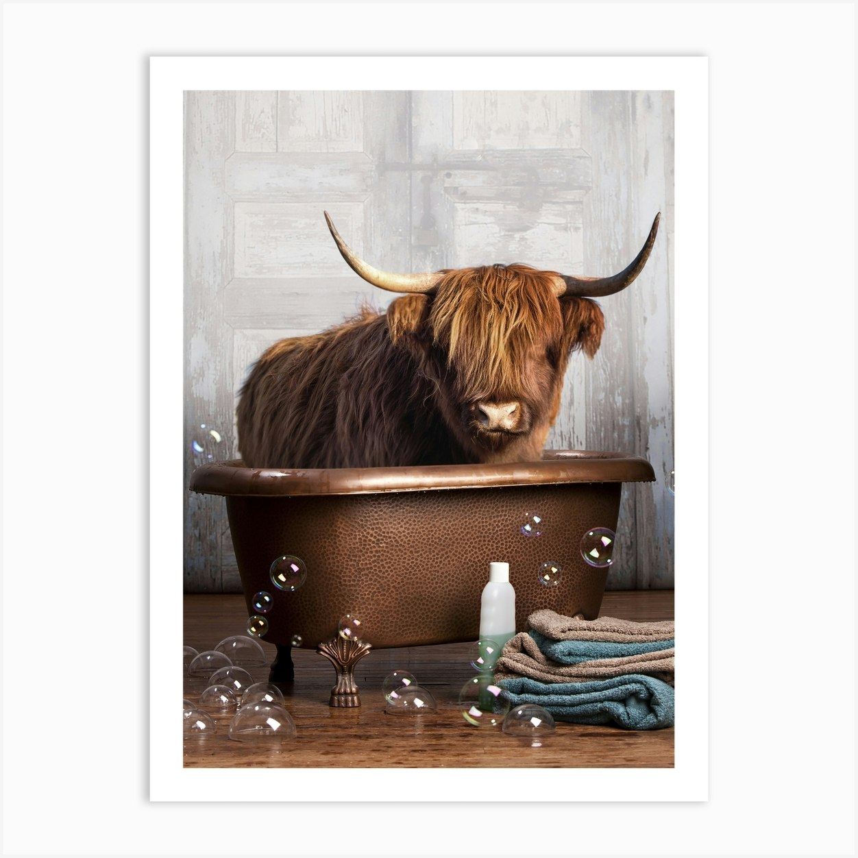 Highland Cow In A Bathtub Art Print by DomoINK - Fy