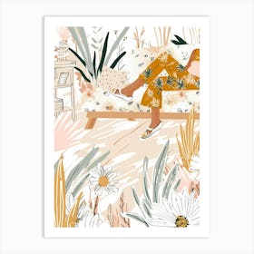 Illustration Of A Woman Sitting On A Couch Art Print