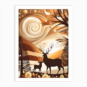 Christmas day, Christmas concept art, Christmas vector art, Vector Art, Christmas art, Christmas, rein deer, fawn Art Print