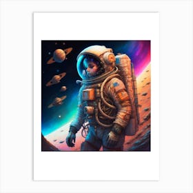 Astronaut In Space Multicolour Print Art Print