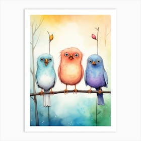 Colorful Birds On A Branch Art Print