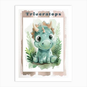 Cute Triceratops Watercolour 3 Poster Art Print