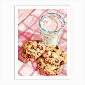 Pink Breakfast Food Milk And Chocolate Cookies 1 Art Print