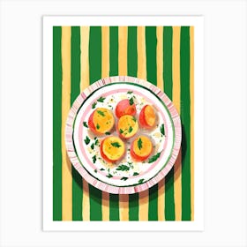 A Plate Of Peaches Top View Food Illustration 1 Art Print