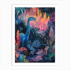 Colourful Tropical Cave Dinosaur Painting Art Print