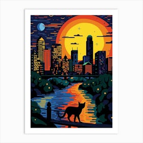 Houston, United States Skyline With A Cat 1 Art Print