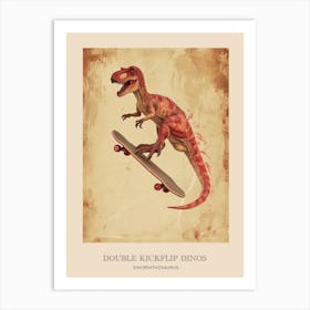 Sinornithosaurus Vintage Dinosaur Poster 1 Art Print